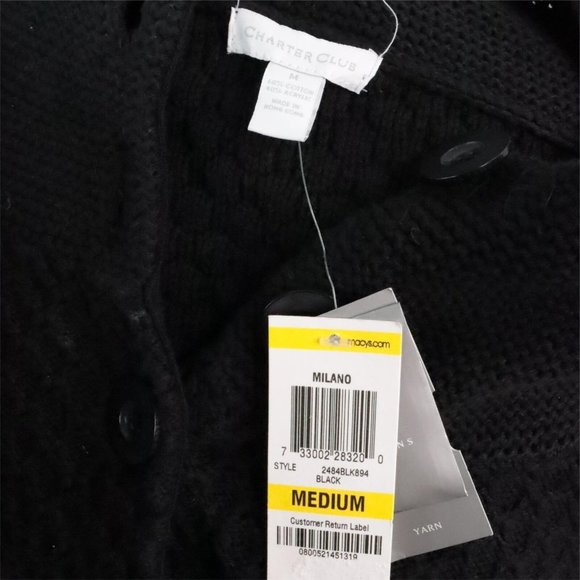 New Charter Club Women's M Black Yarn Knit Babydoll Smock Cardigan Sweater - Picture 7 of 7